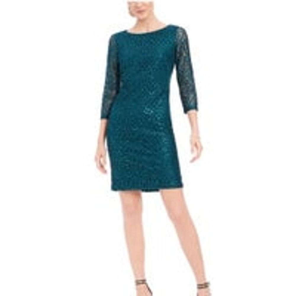 Jessica Howard Women's Sequined Lace Shift Dress Green Size 10‎